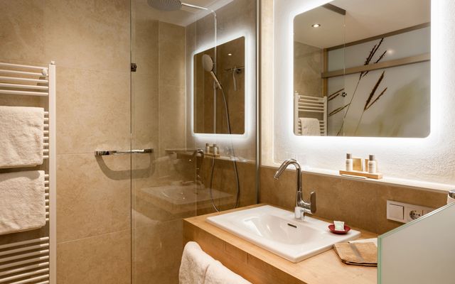 Bathroom in the Wiesenzauber junior suite at the Biohotel Eggensberger