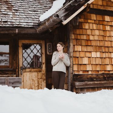 Winter, Costaces Hütte, Am Würzjoch, Südtirol, Trentino-Alto Adige, Italy