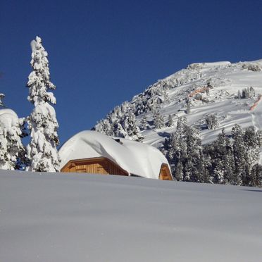 Blick auf Skipiste, Holzknechthütte, Aich, Steiermark, Steiermark, Österreich