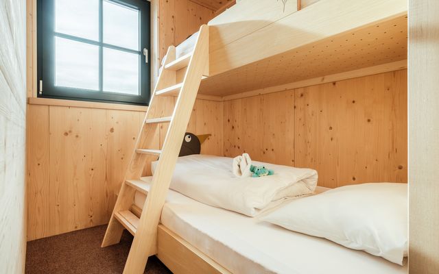 Kinderhotel Allgäuer Berghof – Kinderzimmer der Familiensuite Kuckucksnest mit Blick auf die Allgäuer Alpen