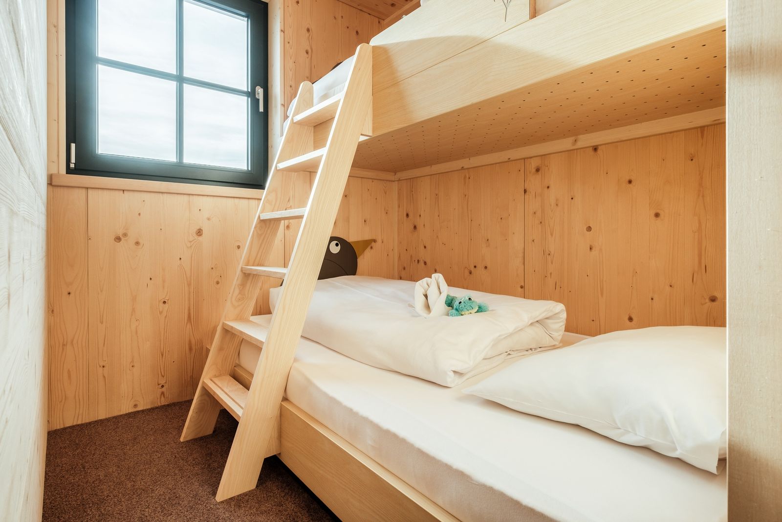 Kinderhotel Allgäuer Berghof – Kinderzimmer Familien-Suite Kuckuckssuite mit Blick auf die Allgäuer Alpen