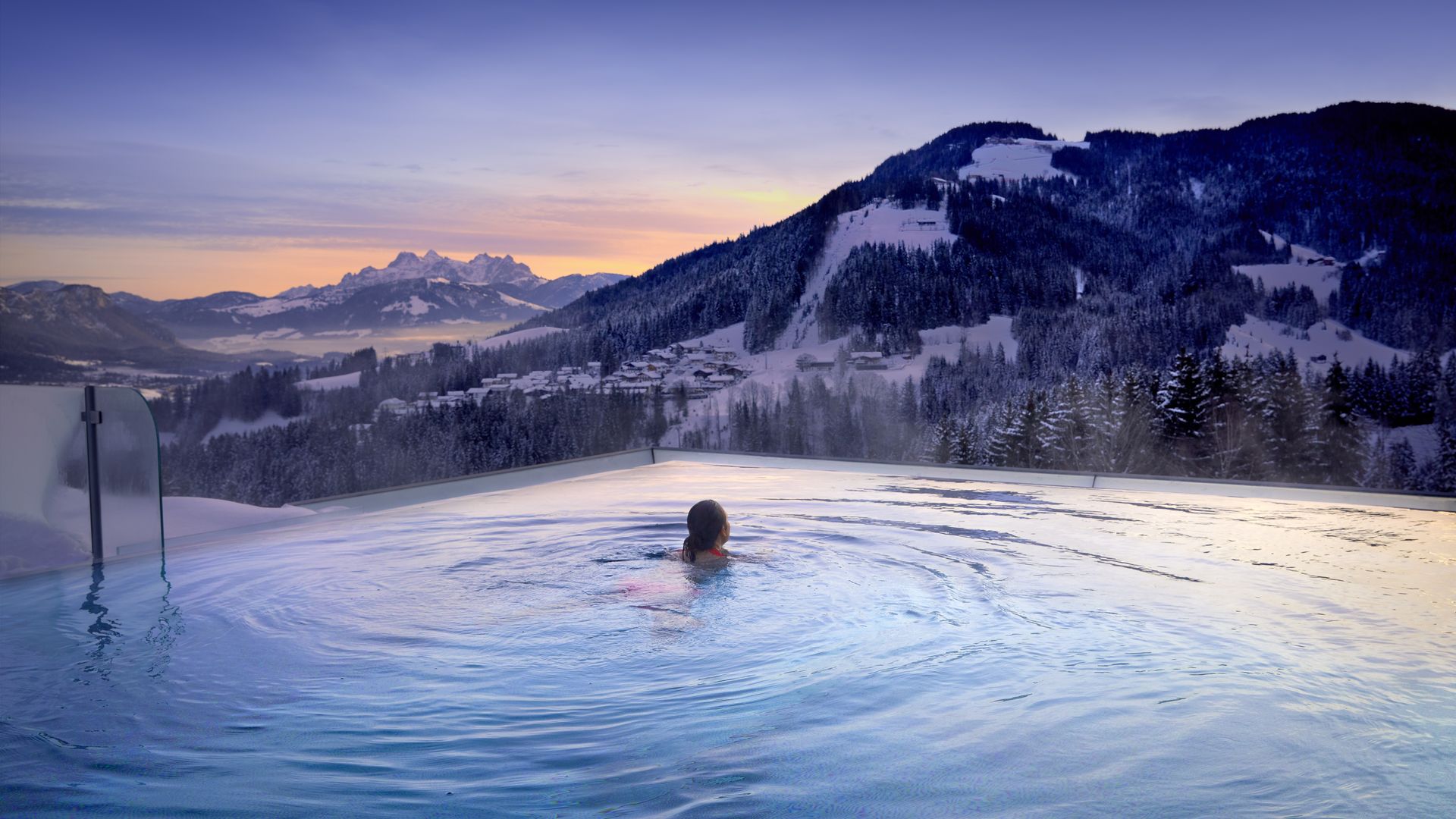 Swimming in the heated infinity pool