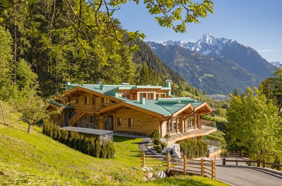 Sommer, Chalet Residenz Mühlermoos - Bergpanorama, Ramsau im Zillertal, Tirol, Österreich