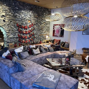 Living area, Chasa Sentima, Sent, Grisons, Switzerland