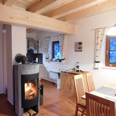 Wohn-Essbereich, Hüttendorf Flattnitz Typ III, Glödnitz, Kärnten, Österreich